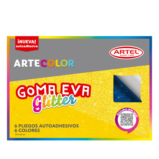 Estuche Goma Eva 6 Pliegos 6 Colores Glitter
