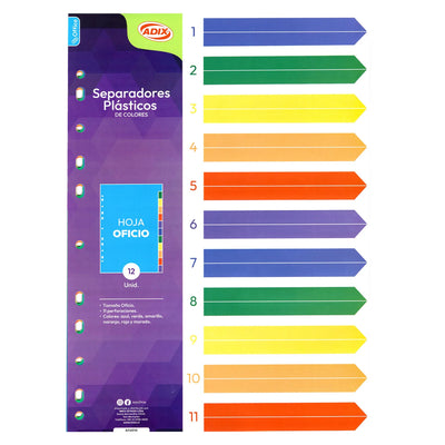 Separadores Plásticos Archivables Oficio Colores 5 unidades